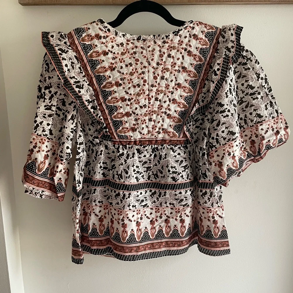 Calypso St. Barth Cream Blouse with Rust and Black Paisley Print - Picture 6 of 8